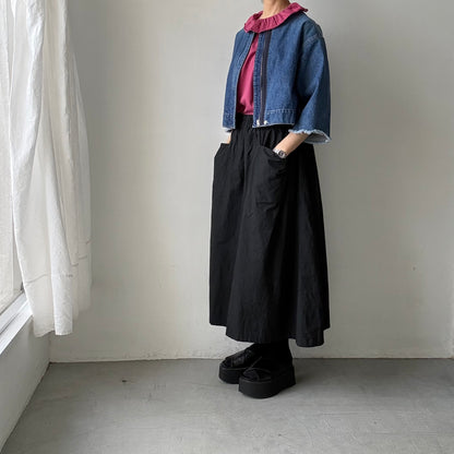 homspun 天竺フリルカラー半袖プルオーバー　ワイン
