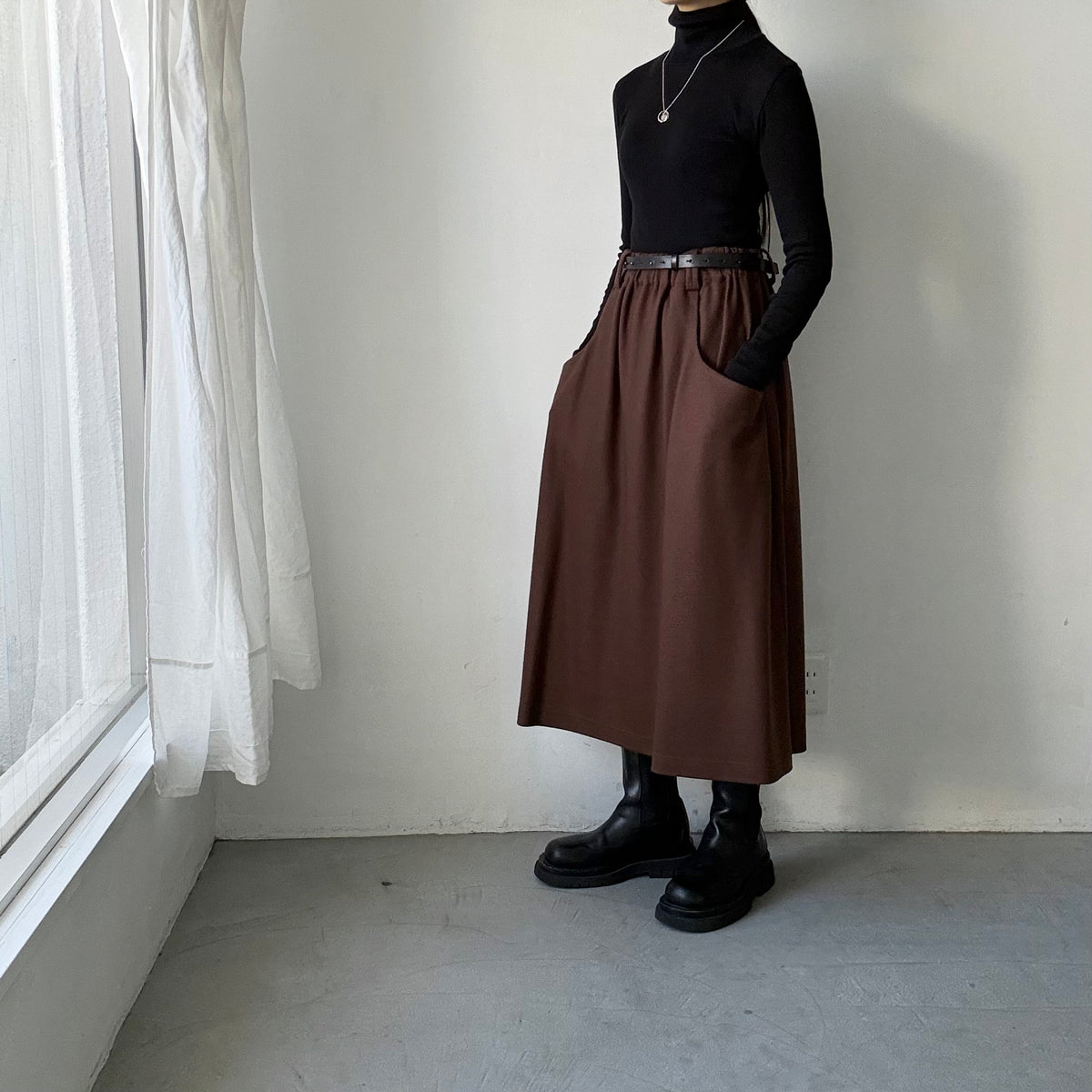 atelier naruse ウールポンチギャザースカート　ブラウン