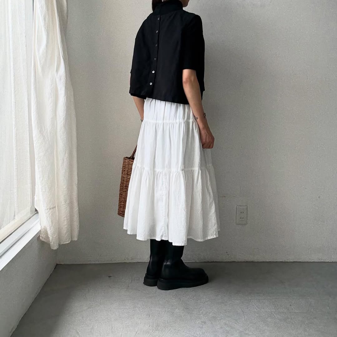 R&D.M.Co  リネンコットンティアードスカート　オフホワイト