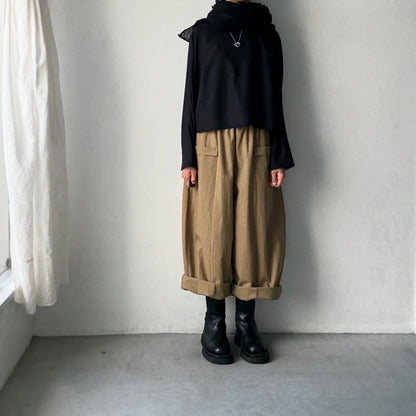 MAGALI コットンリネンアンティークキャンバスフラップパンツ　カーキ