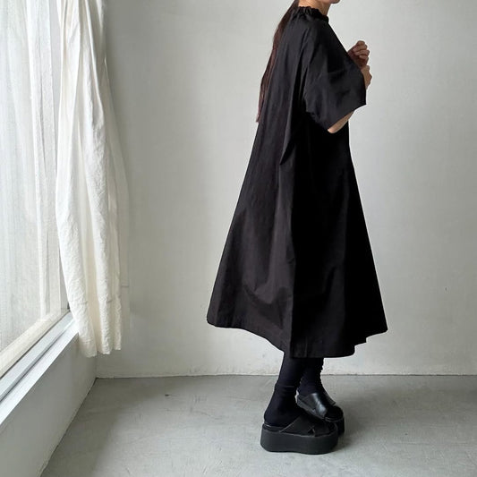 atelier d'antan Krallコットン半袖ドレス　ブラック