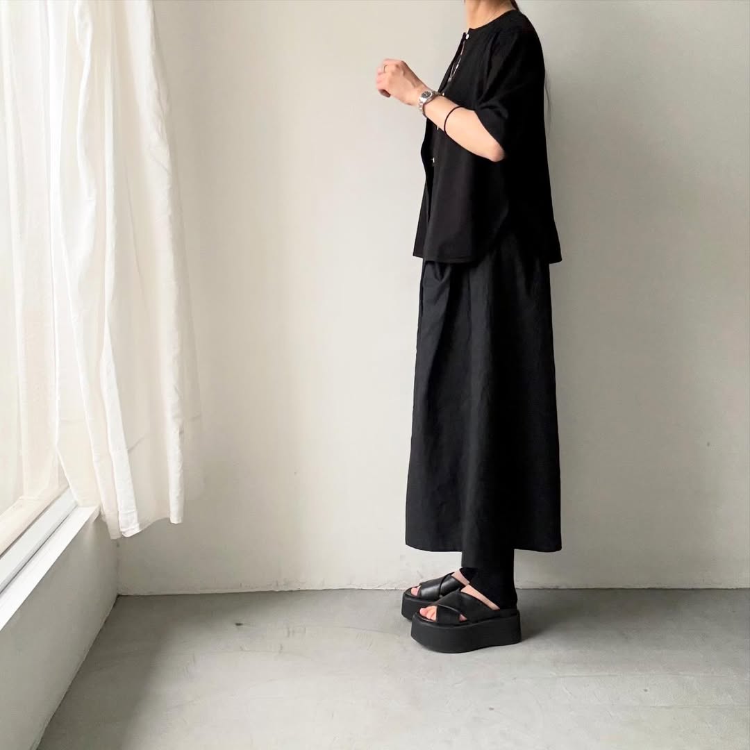 homspun  天竺5分袖カーディガン
ブラック