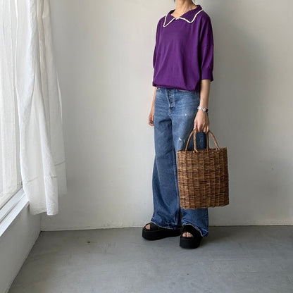 atelier naruse  コットンクロシェカラーニット　パープル