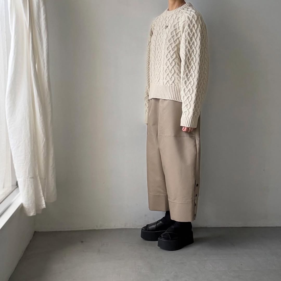 TENNE HANDCRAFTED MODERN ボリュームスリーブアランニットプルオーバー