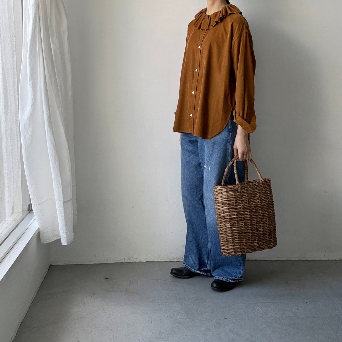 R&D.M.Co  コットンレーヨンシャツコールラッフルカラーシャツ