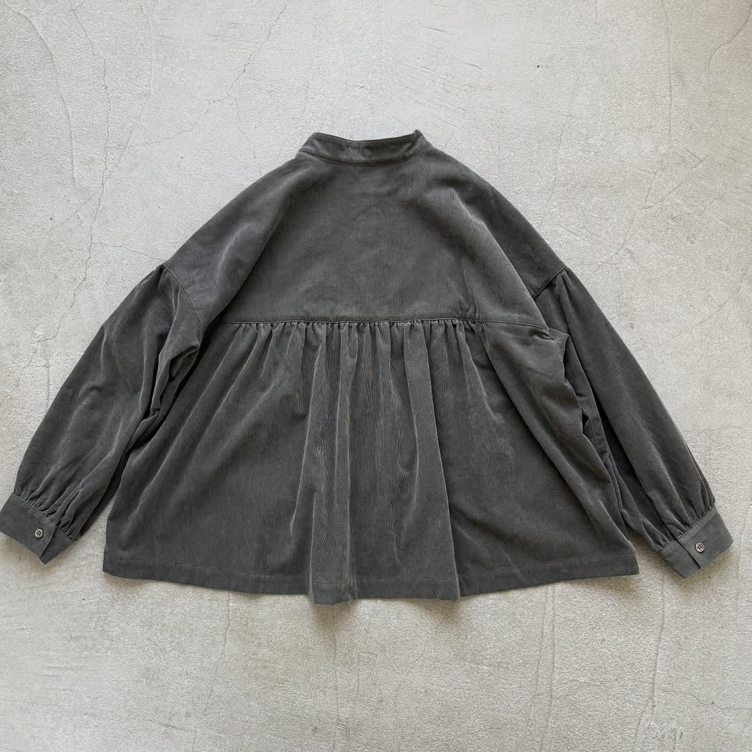 Linenya  長袖スタンドカラーブラウス　チャコール