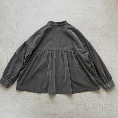 Linenya  長袖スタンドカラーブラウス　チャコール