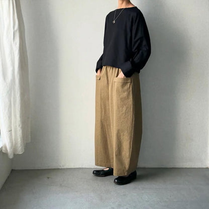 MAGALI コットンリネンアンティークキャンバスフラップパンツ　カーキ