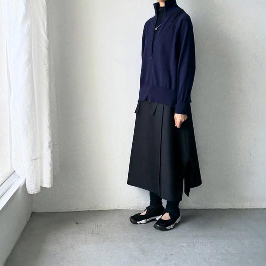 homspun ソフトコットンジップアップカーディガン　ネイビー