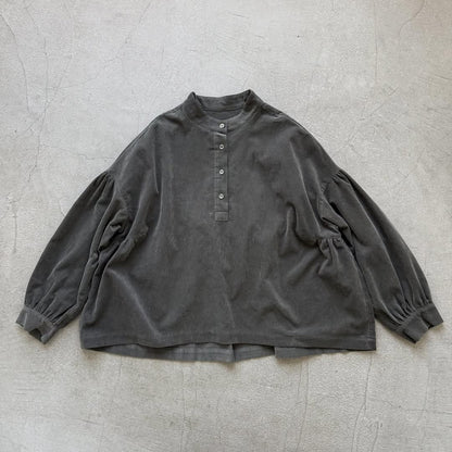 Linenya  長袖スタンドカラーブラウス　チャコール