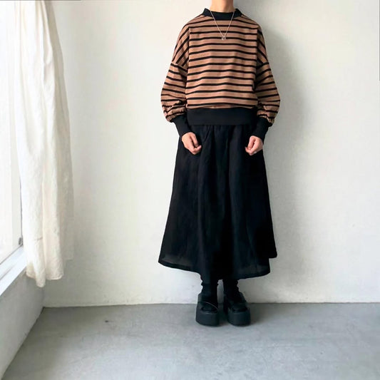MAGALI ハイゲージコットンバスクボーダーカットソー　モカ×ブラック