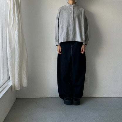 Linenya  コットンリネンウール長袖スタンドカラーブラウス