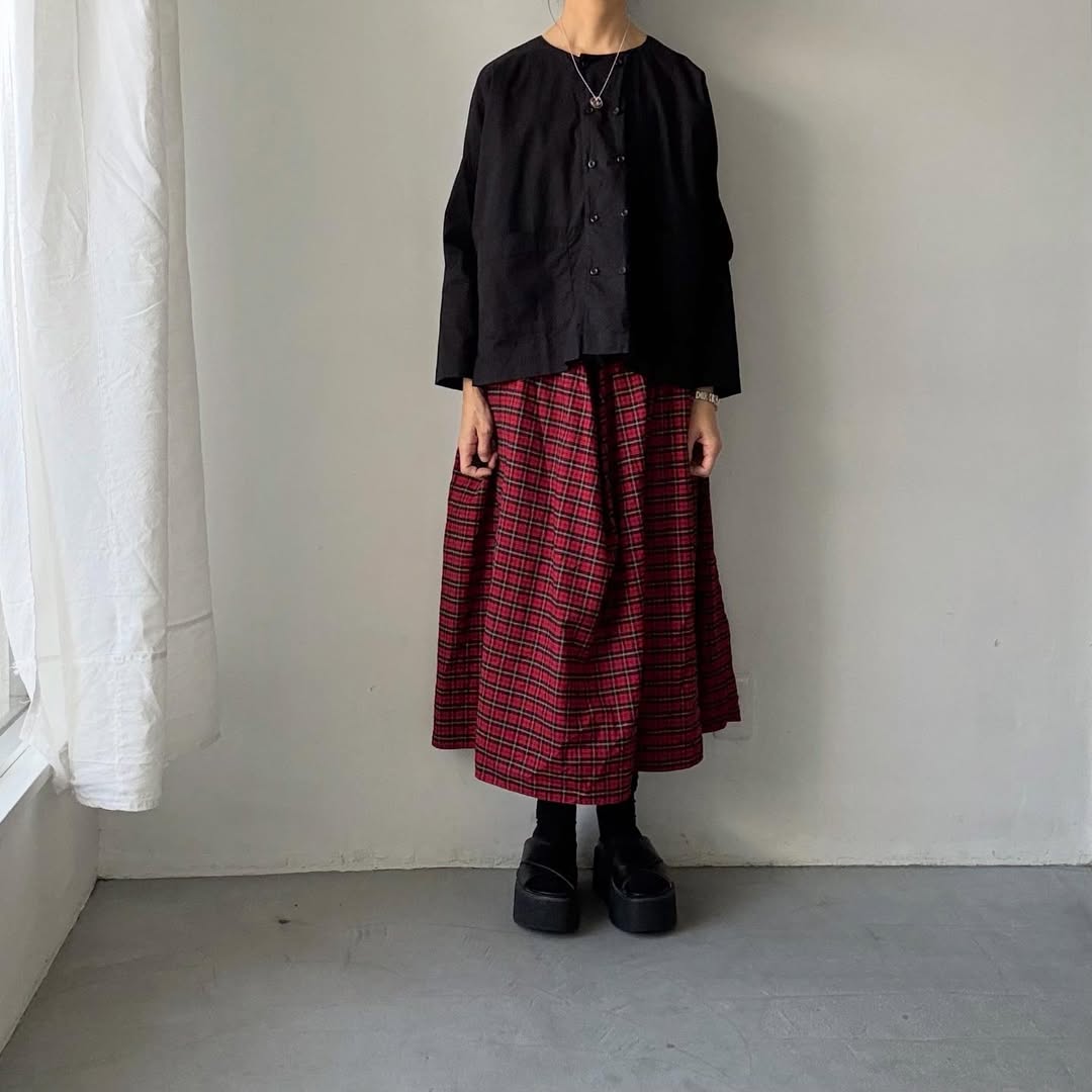 jujudhau デッドストックコットンダブルボタンシャツ　ブラック