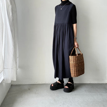 TENNE HANDCRAFTED MODERN ビスコースリネンノースリーブコクーンドレス