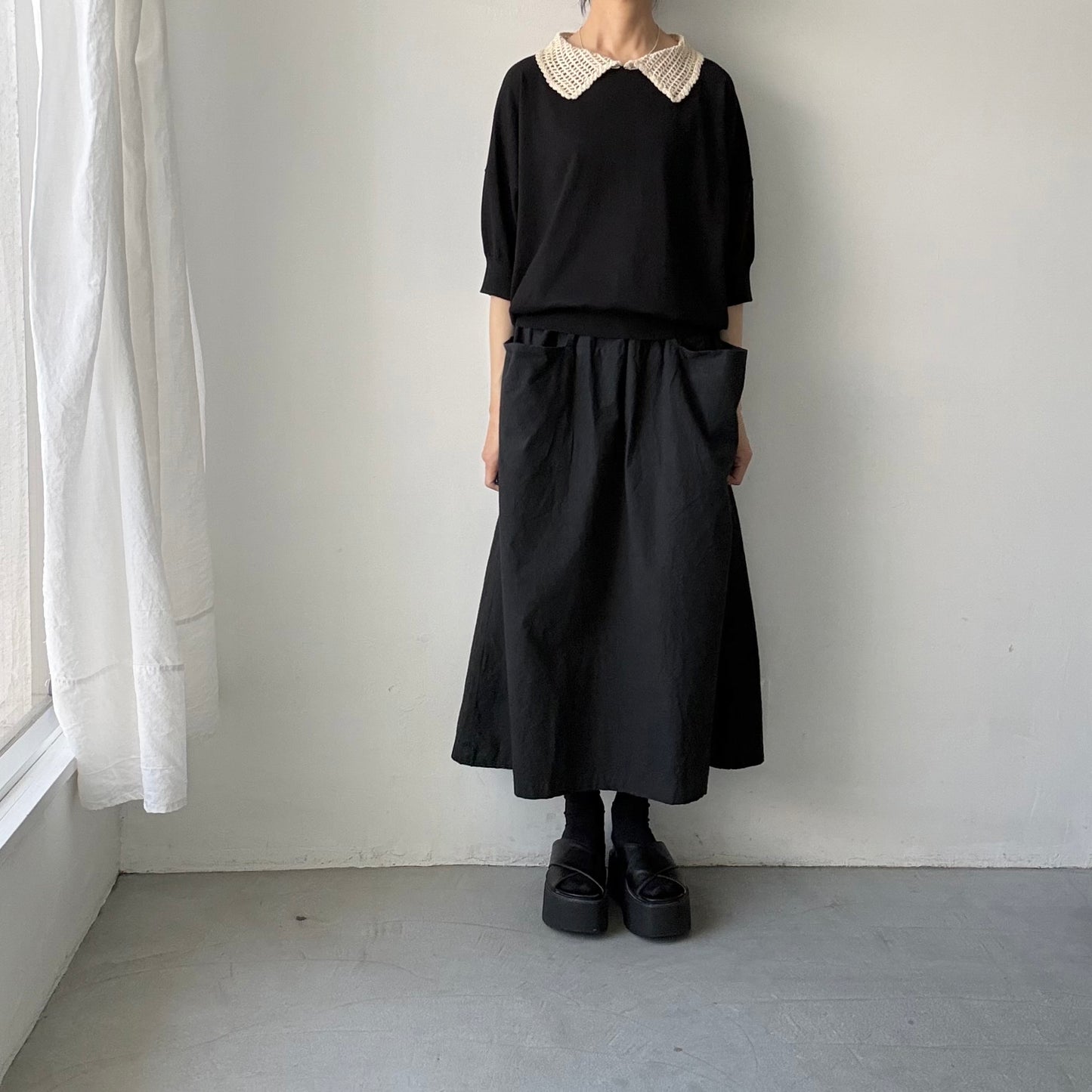 atelier naruse  コットンクロシェカラーニット　ブラック