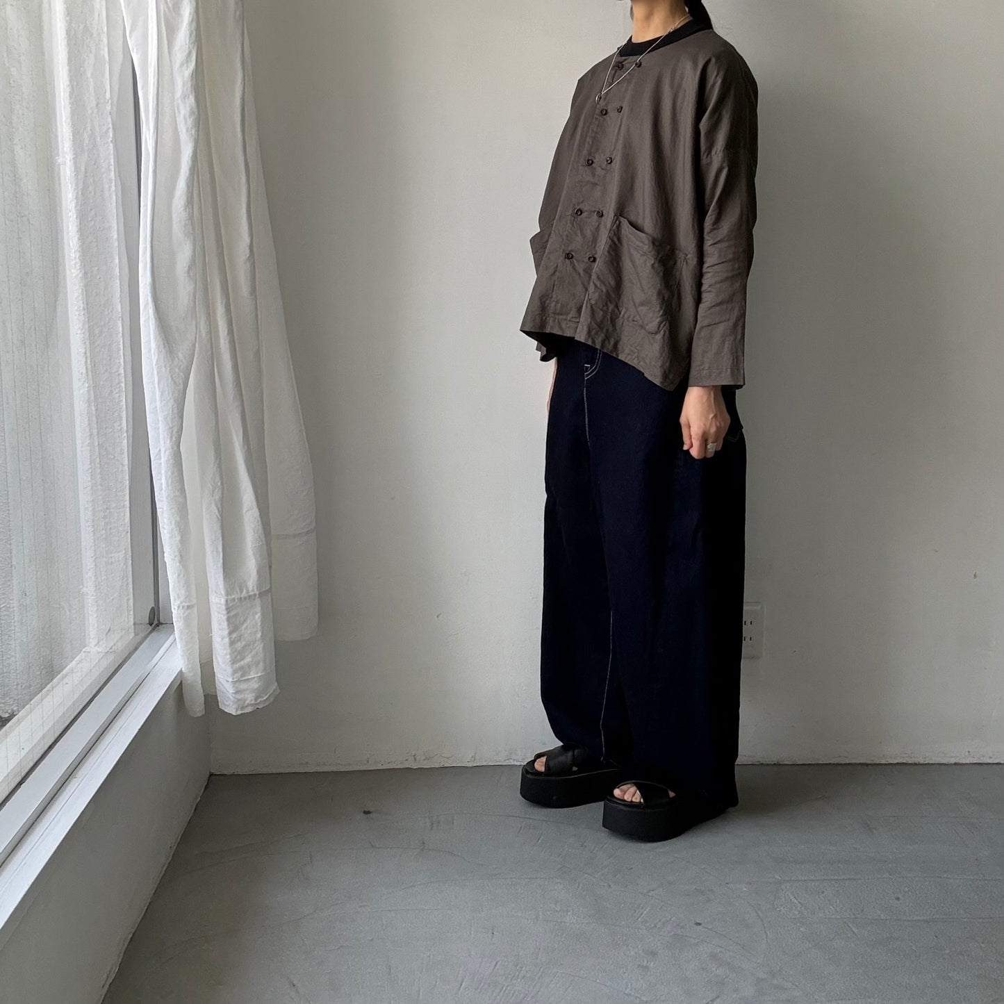 jujudhau コットンダブルボタンシャツ