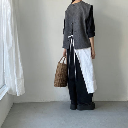 atelier naruse ブリティッシュウールツイードバックボタンリブベスト