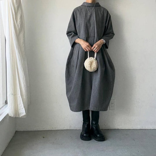 ayanoguchiaya　ダブルフロントコートワンピース　グレー