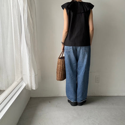 R&D.M.Co シルクコットンピエロカラーノースリーブブラウス