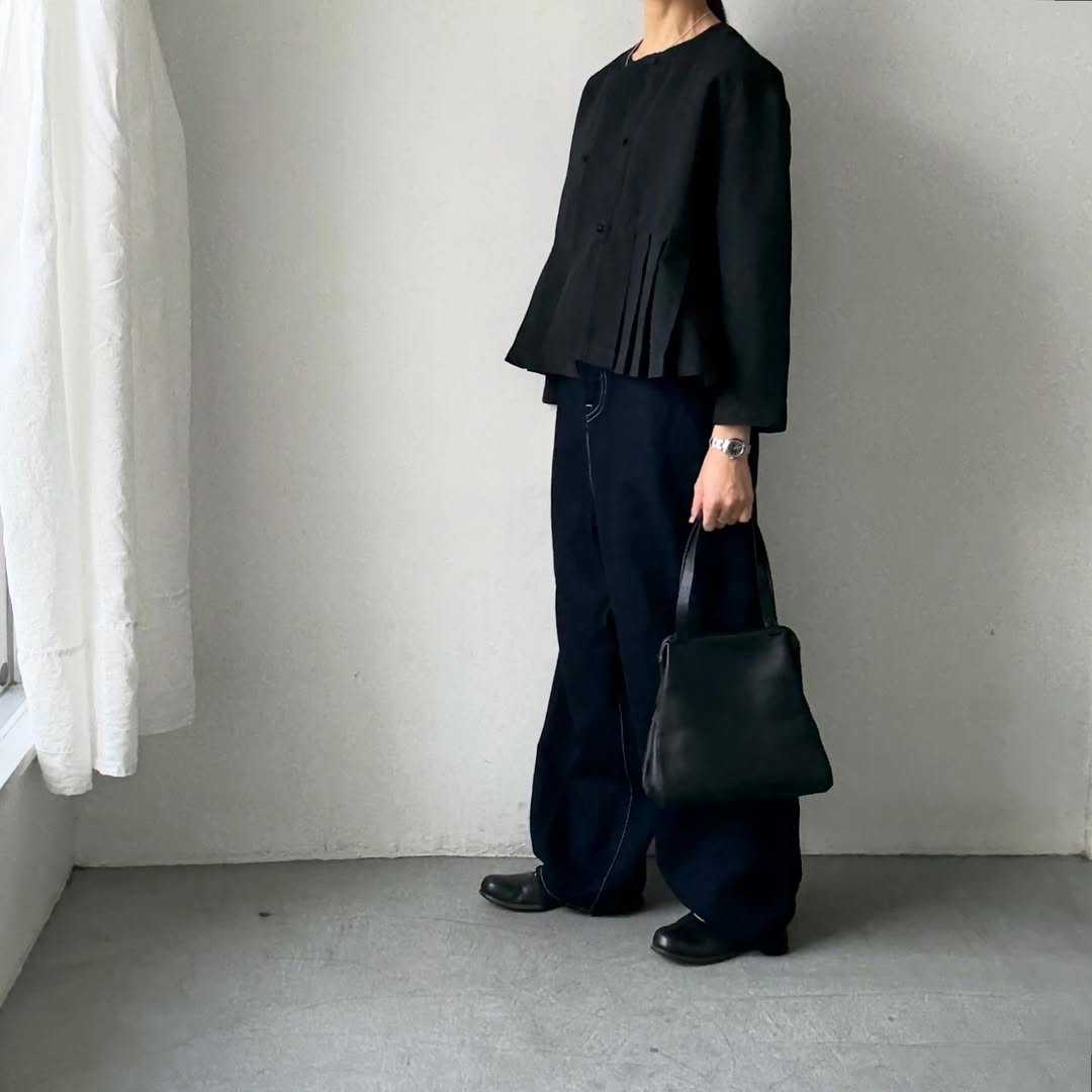 MAGALI ハイカウントコットンリネンダブルボタンジャケット　ブラック