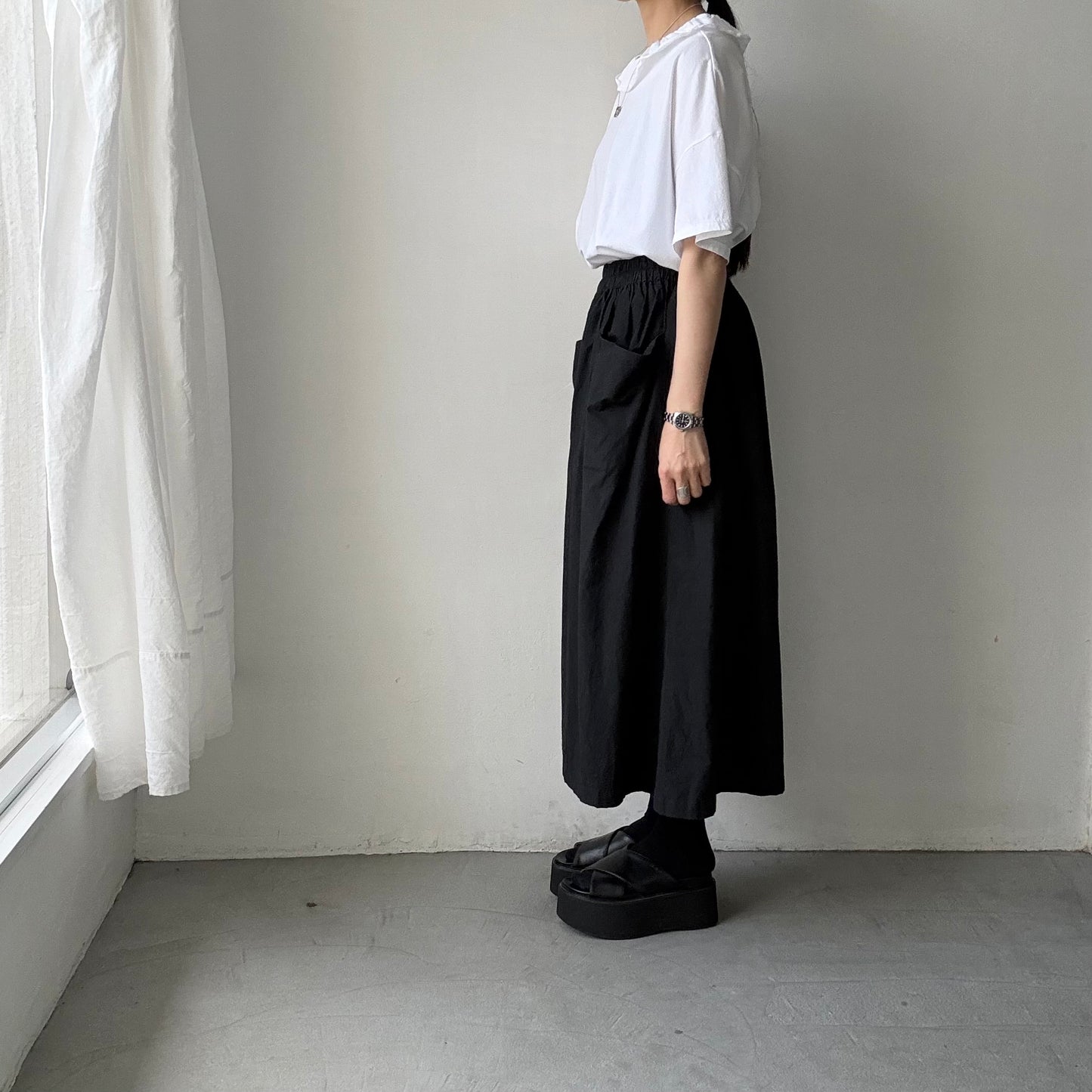 homspun 天竺フリルカラー半袖プルオーバー　ホワイト