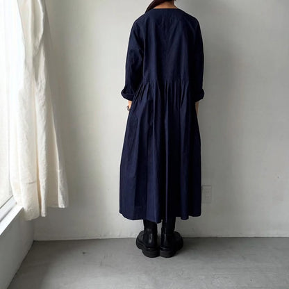 MAGALI インディゴコットンリネンフリルワンピース