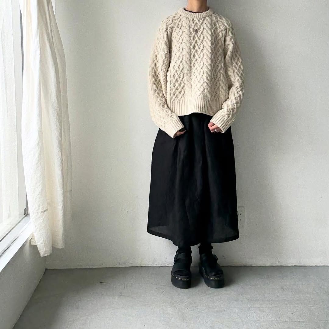 TENNE HANDCRAFTED MODERN ボリュームスリーブアランニットプルオーバー