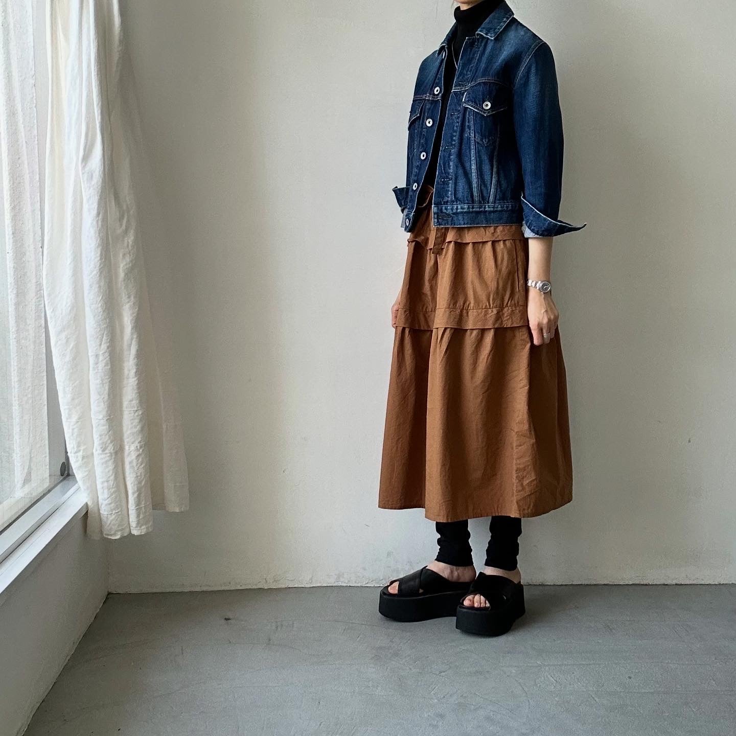 homspun コットンミニチェックティアードスカート