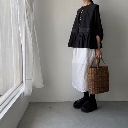 MAGALI   コットンリネンピンチェックペザントジレ