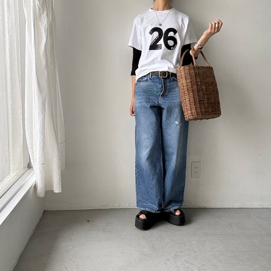 OLDMANS TAILOR   ブラシストロークプリント半袖Tシャツ　ホワイト