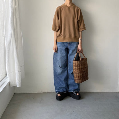atelier naruse  コットン半袖スウェットシャツ　キャメル
