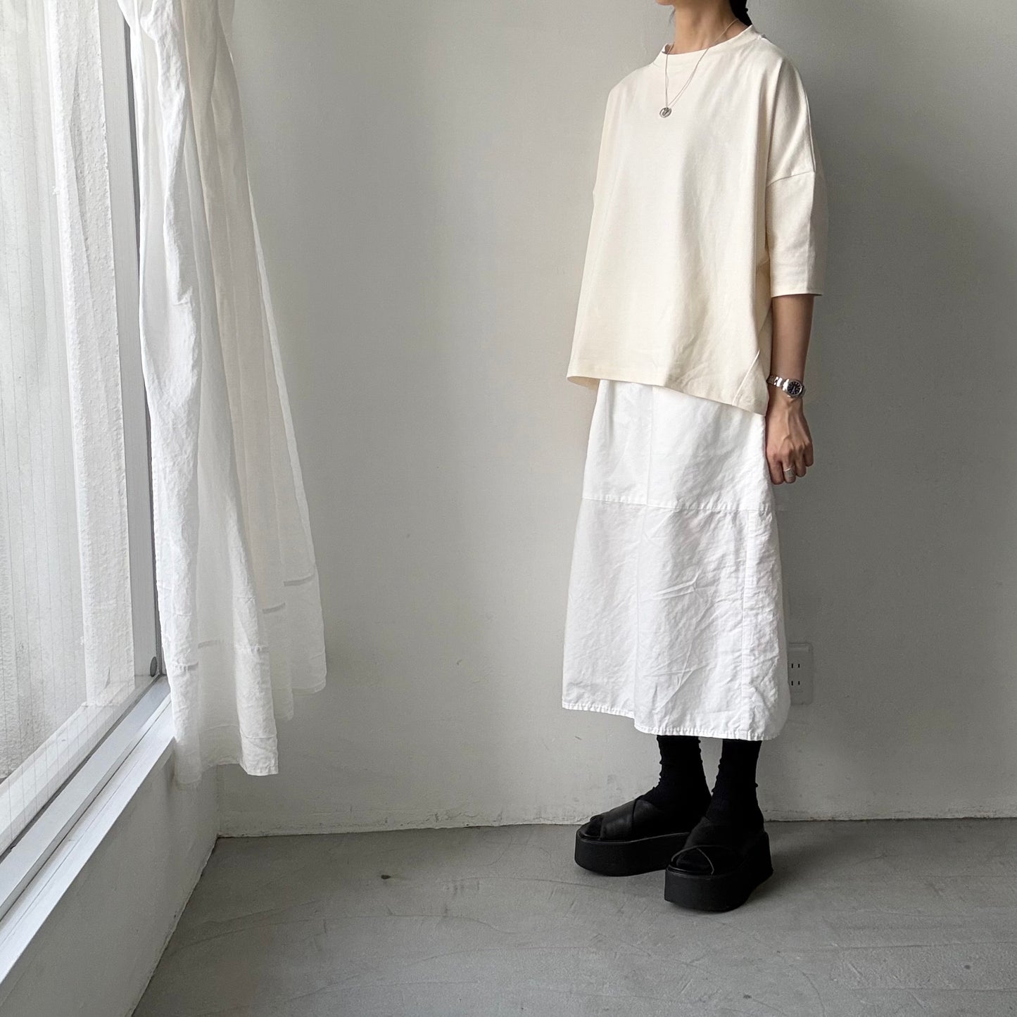 🟡水曜日入荷分予約受付中🟡 Linenya  テラヴェ7分袖Tシャツ　アイボリー