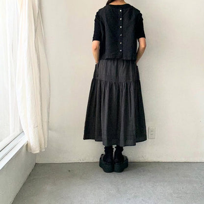 MAGALI コットンシルクピンタックスカート　チャコール