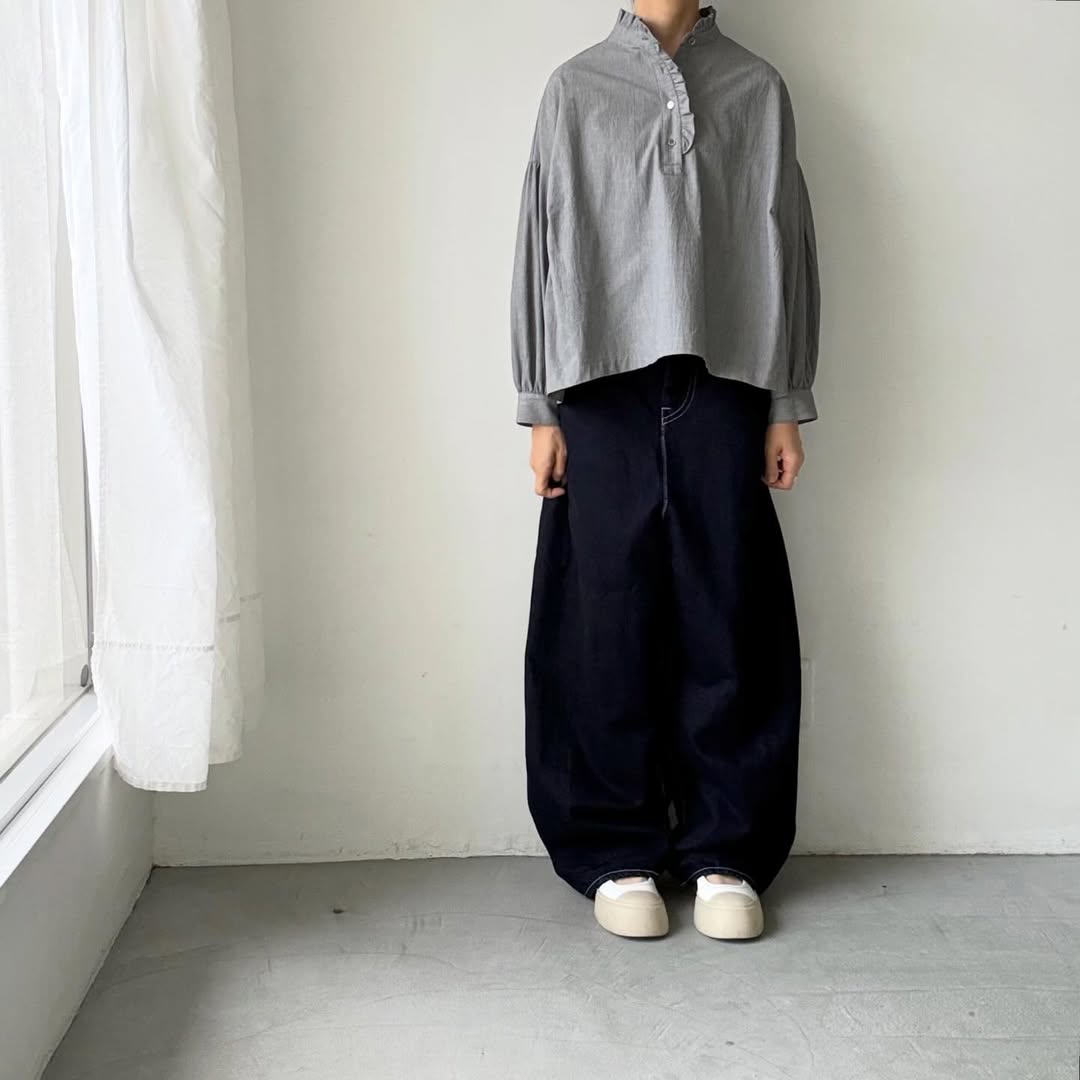 Linenya  コットンフリル長袖ブラウス