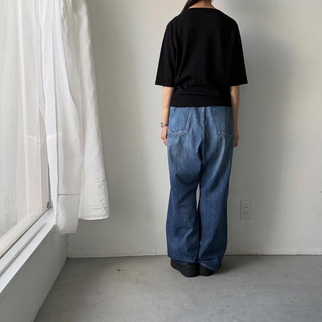 homspun ソフトコンパクトヤーン5分袖ニットプルオーバー　ブラック