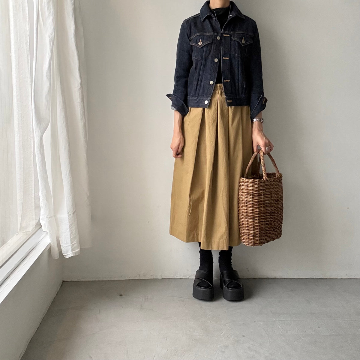 Linenya  コットンタックスカート　82センチ　ベージュ