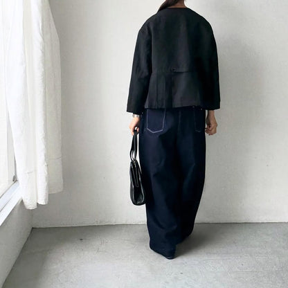 MAGALI ハイカウントコットンリネンダブルボタンジャケット　ブラック