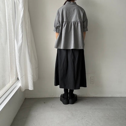 Linenya  コットン半袖スタンドカラーブラウス