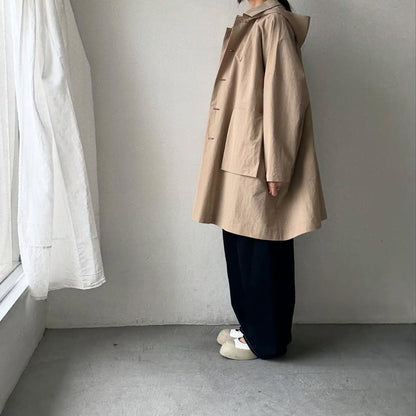 atelier naruse コットンナイロンタフタフーデットコート　ベージュ
