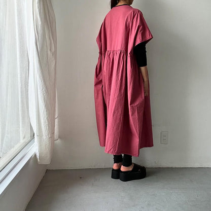 homspun コンパクトウェザービッグギャザーワンピース　ピンク
