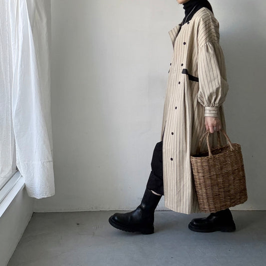 MAGALI コットンシルクストライプダブルボタンワンピース