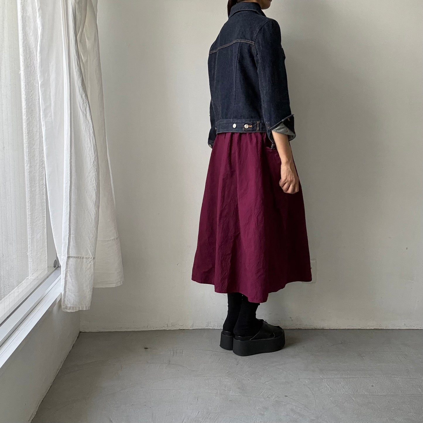 R&D.M.Co 　シュリンクコットンガーメントダイポケットスカート　プラム
