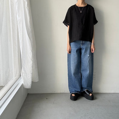 MAGALI コルトレイクリネンヨークブラウス　ブラック