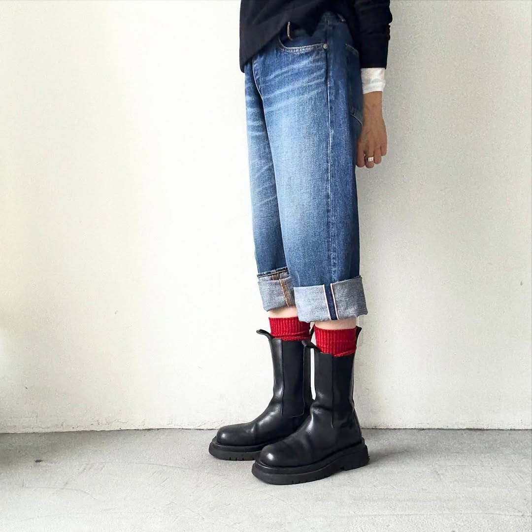 homspun コットンウールかのこ編みハイソックス　レッド