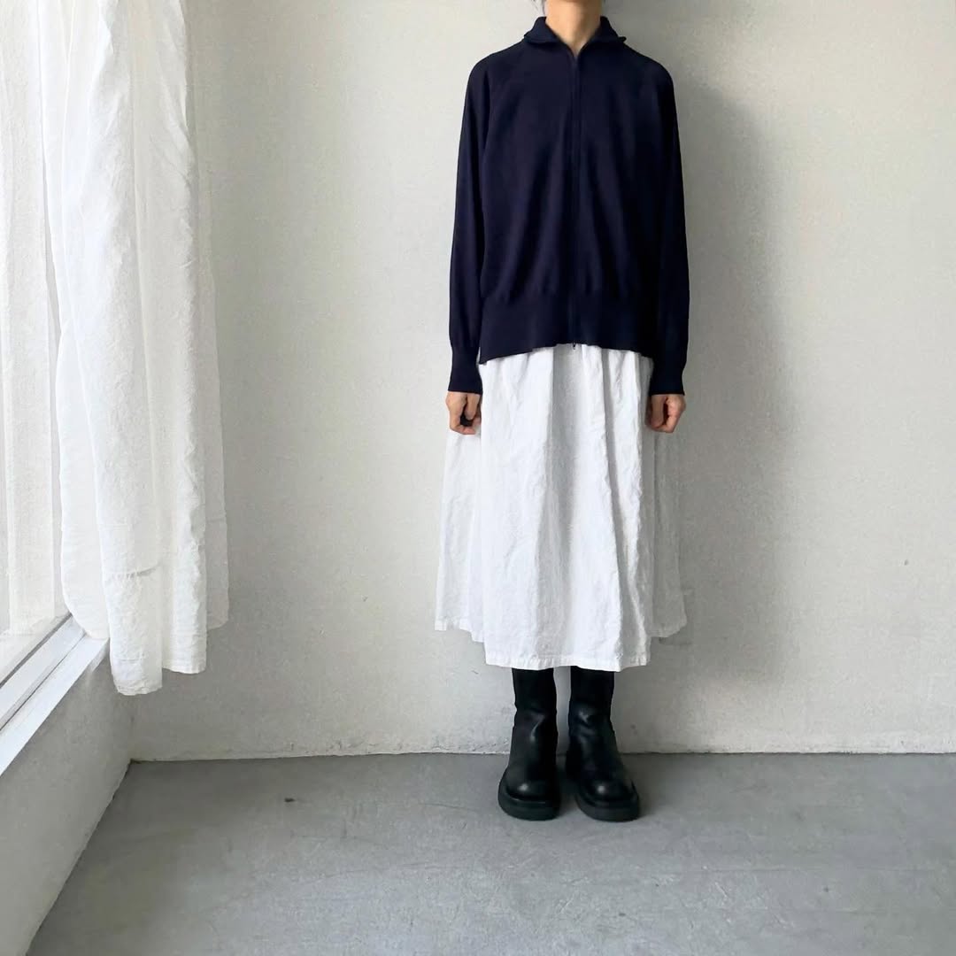 homspun ソフトコットンジップアップカーディガン　ネイビー