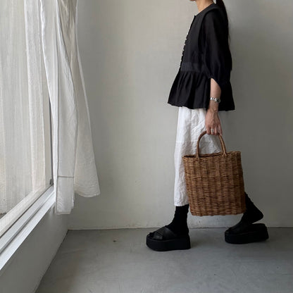 MAGALI   コットンリネンピンチェックペザントジレ