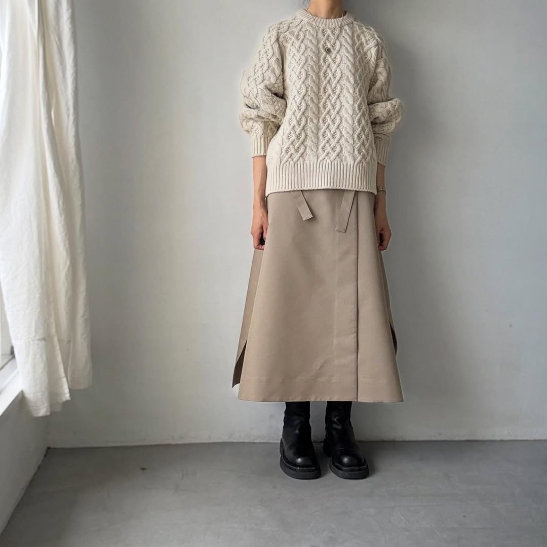 TENNE HANDCRAFTED MODERN ボリュームスリーブアランニットプルオーバー