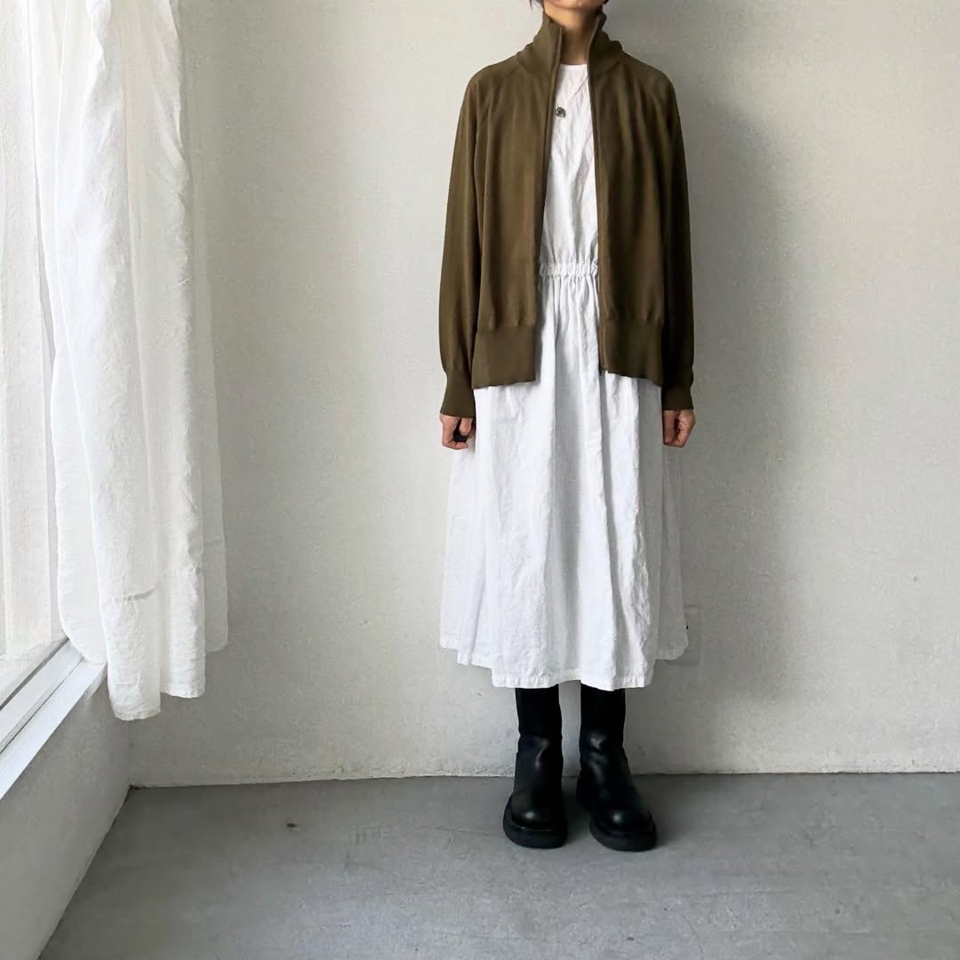 homspun ソフトコットンジップアップカーディガン　カーキ
