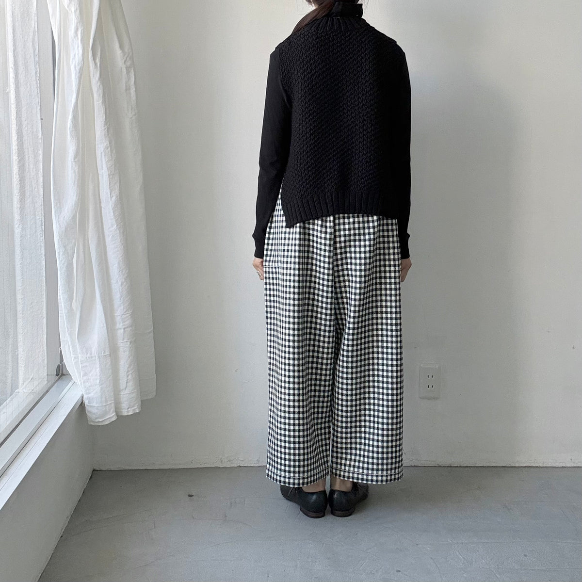 homspun ウールギンガムチェックギャザーパンツ