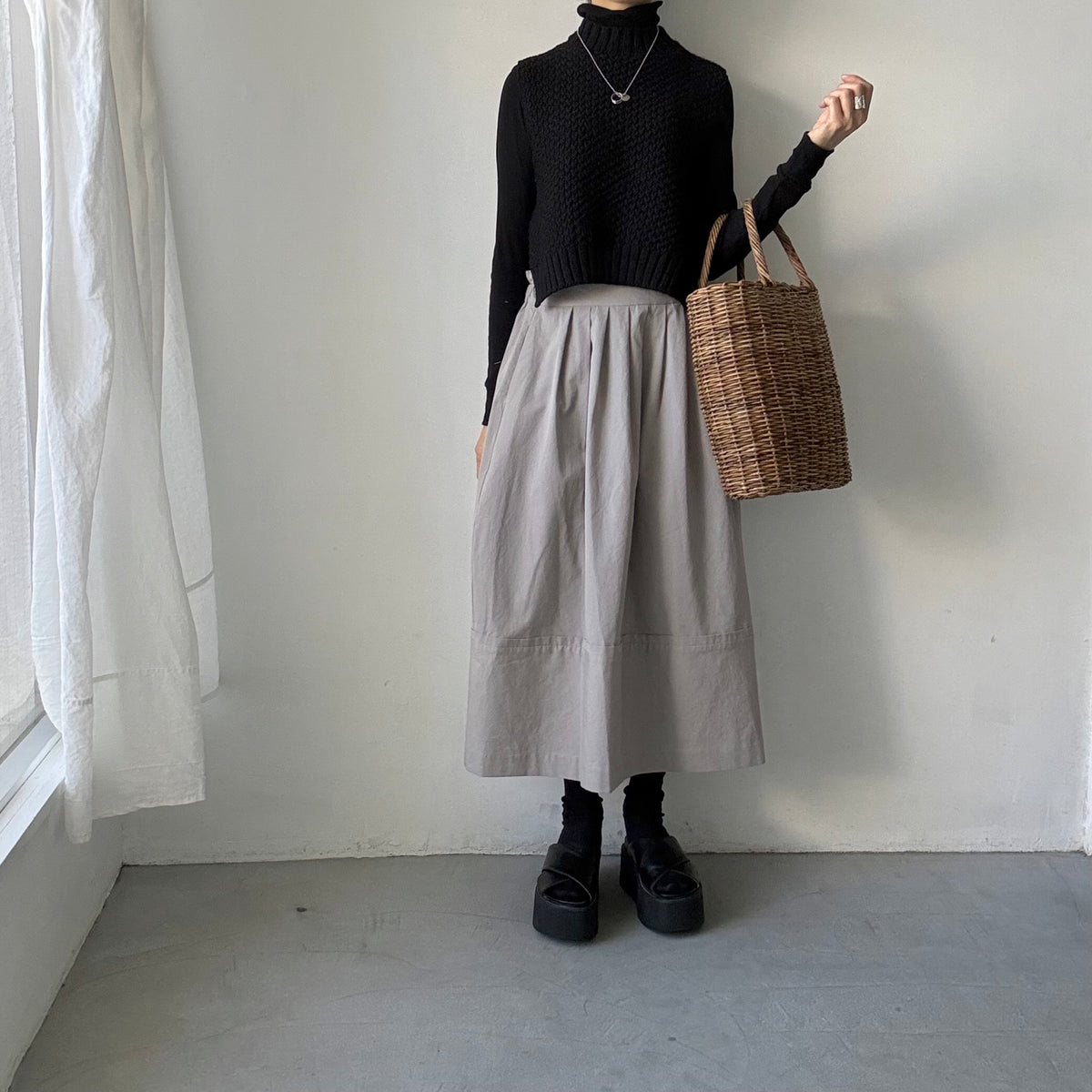 MAGALI オールドコットンラップ風スカート　グレー